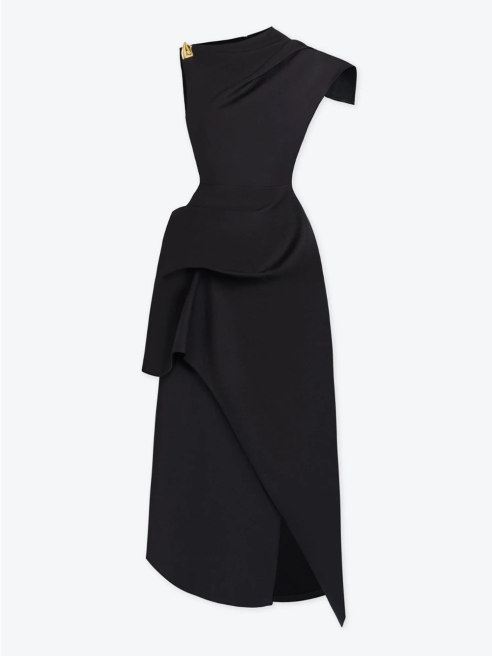 Denio Sleeveless Black Asymmetrical Midi Dress